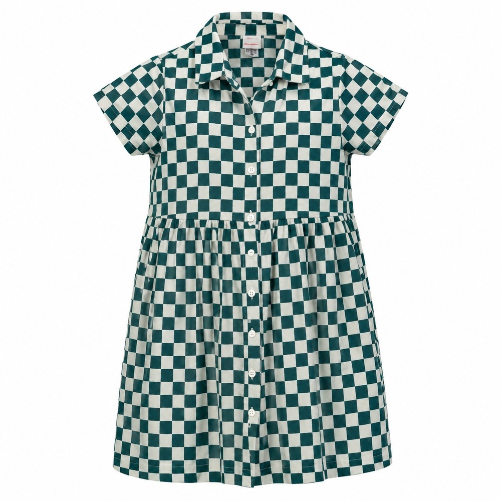 Hanna Andersson Girls Green White Checkered Button Front Dress Pockets 130 US 8